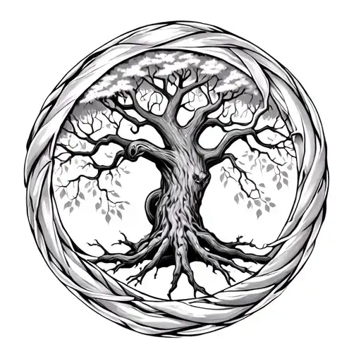 Ouroboros In A Circle Wrapped Around A Tree Growing