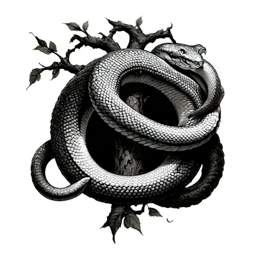Ouroboros Snake In A Circle Wrapped Around A Tree
