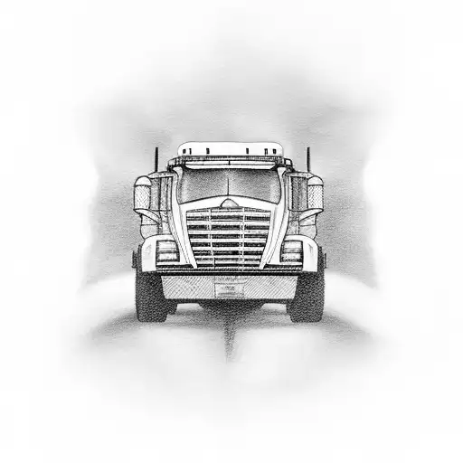 A Black And Grey Tattoo Featuring A Truck Driving Through A Musical Landscape