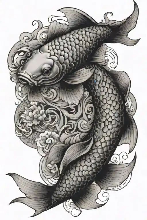 Koi Fish With Phoenix Flying