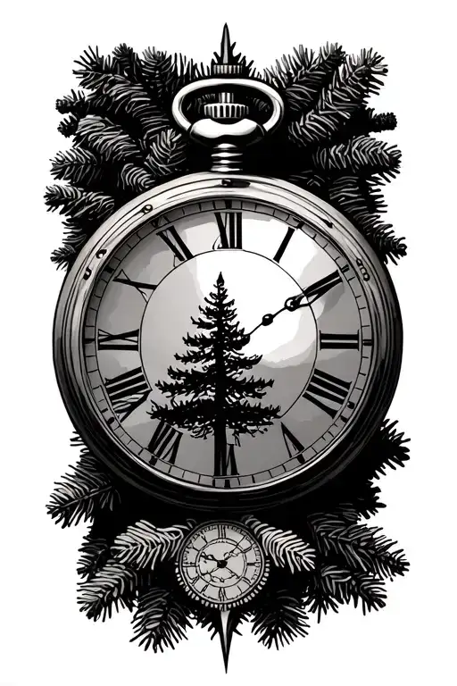 Pine Tree Silhouette And Compas Pocket Watch Black