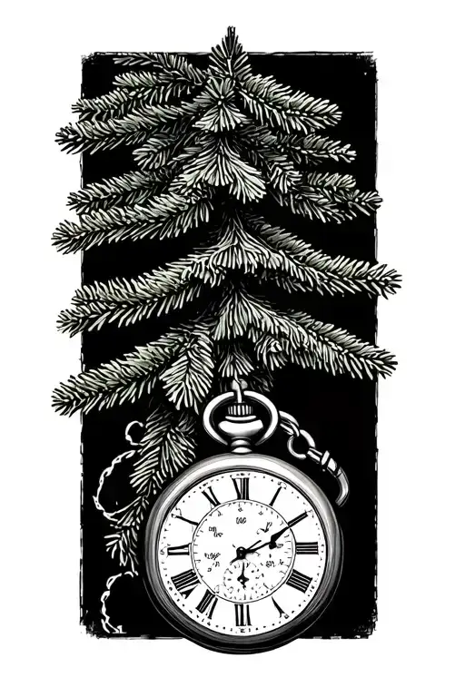 Pine Tree And Compas Pocket Watch Black