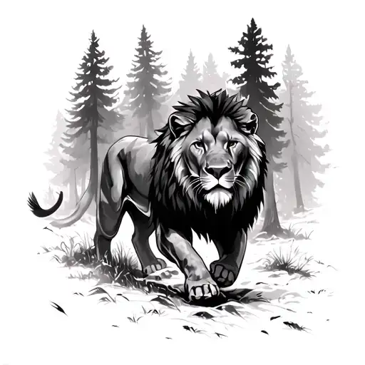 Master Chief Walking A Lion Through Woods