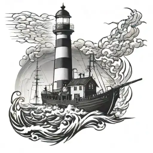 Poisedon God Lighting Boats Storm And Light House Flooded