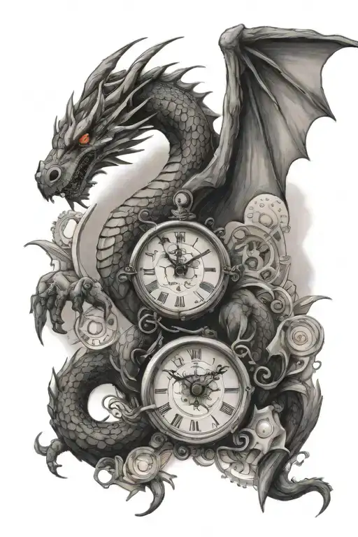 A Dragon And A Small Clock