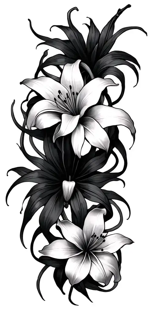 Wrap Around Tattoo With Spider Lilies Intertwined