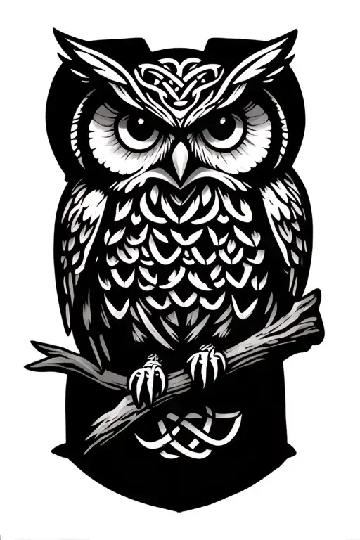 Owl Perched On A Branch Celtic Knot