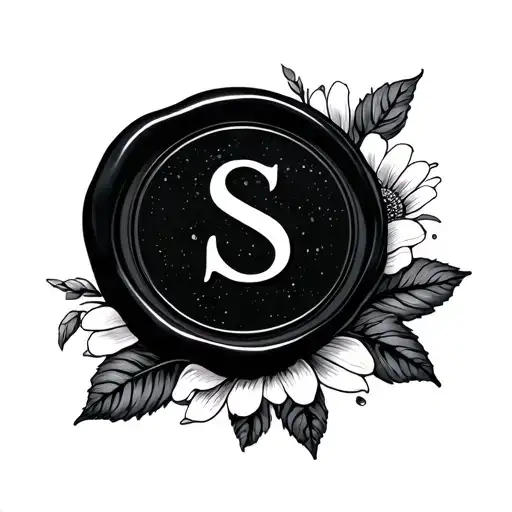 Black And White Wax Seal With S And Flower
