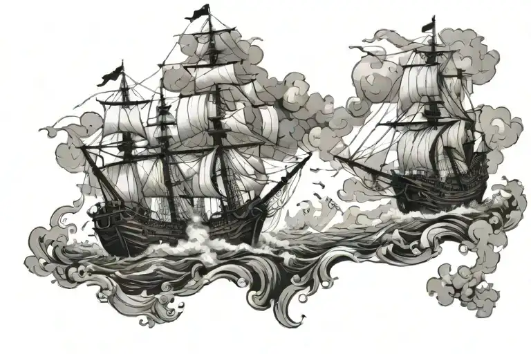 An Epic Pirate Sea Battle Scene With Canons Firing