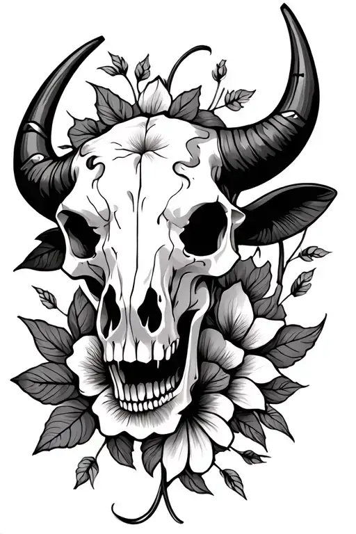 Leather Tooling Design With Flower And Bull Skull