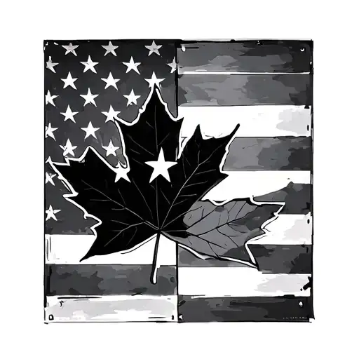 Half American Star Connected To Half Canadian Maple Leaf