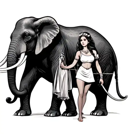 A Girl With Libra Standing Near Elephant