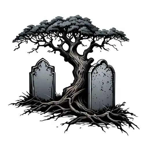 Tree And Two Tombstone Rip
