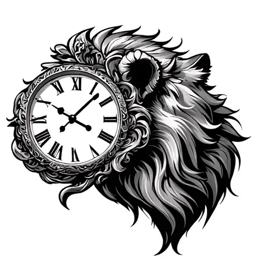 Lion Head With Clock And August Birthday