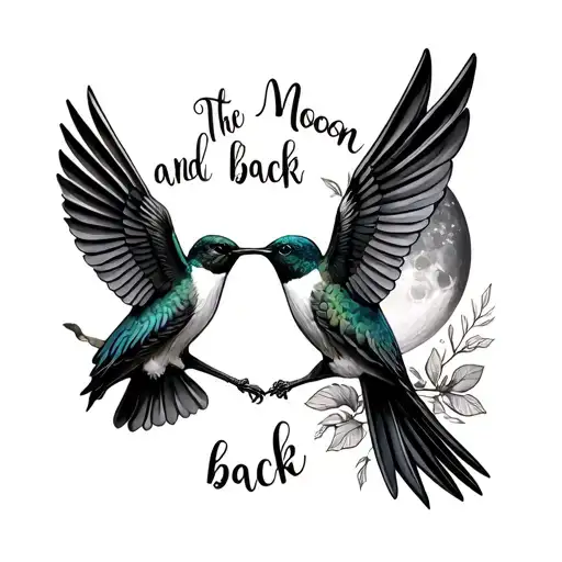 Two Humming Birds With The Words To The Moon And Back