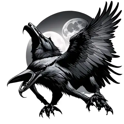 Raven Wolf Howling At The Moon