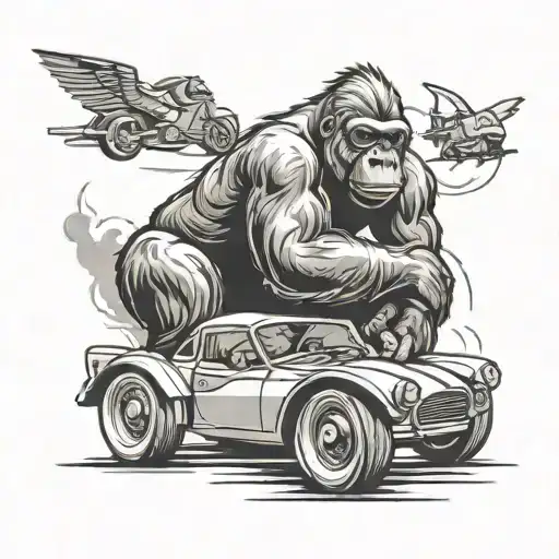Gorilla And Car Driving
