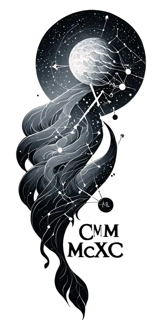 Aquarius Constellation With Roman Numerals Mcmxc Included