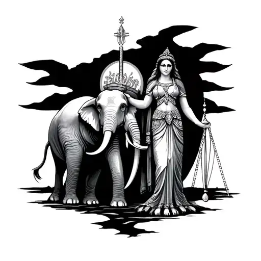 Libra Godess Standing Near Elephant