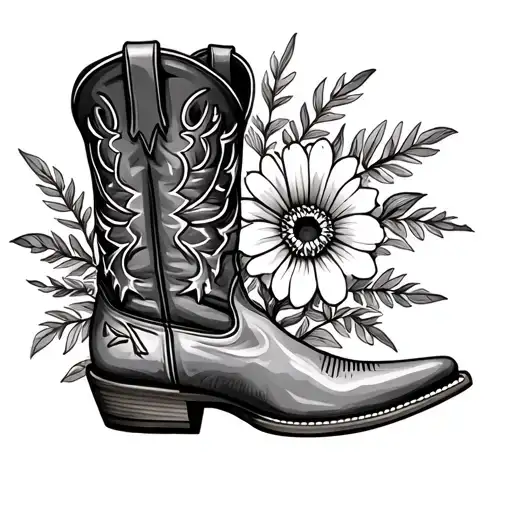 Cowboy Boot With August And Feb Birth Flower