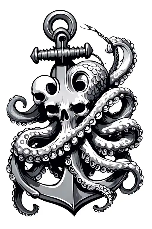 Pirate Octopus Wrapped Around An Anchor Intertwined