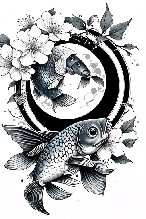 Moon And Koi Fish And Cherry Blossoms Dagger Wrapped