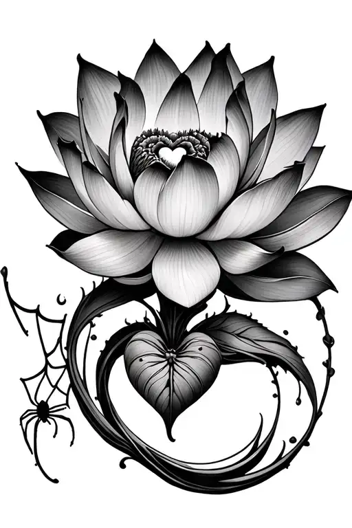 Lotus Flower And Spider Web With A Heart In The Center