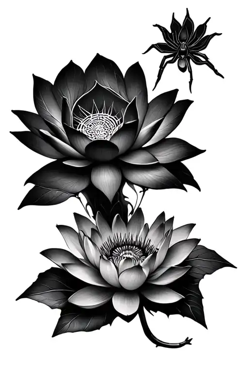 Spider Web And Lotus Flower