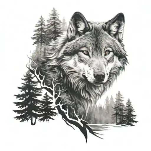 Realistic Wolf And Forest Nature Background Full Sleeve