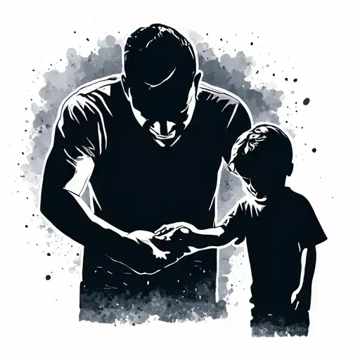 Father And 2 Year Old Son Holding Hands Silhouette
