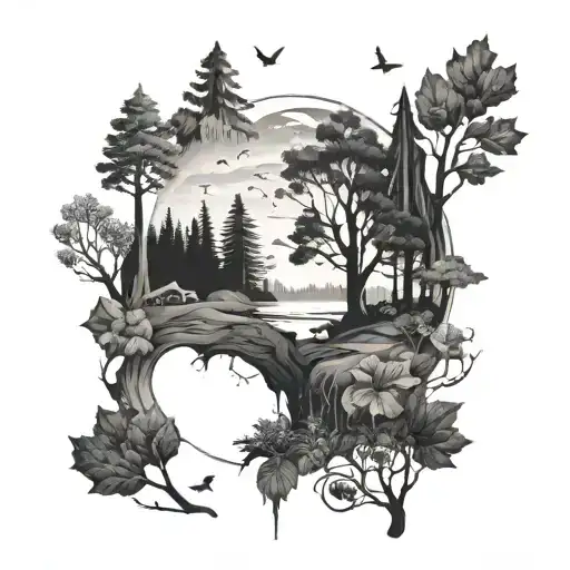 Mysterious Woodland Pictures Merged Together