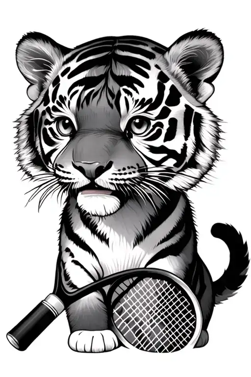 Baby Tiger With A Tennis Racket