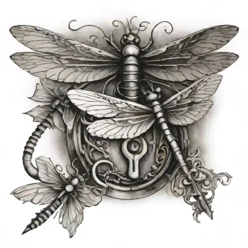 Lock And Key 2 Dragonflies One With A Lock As The Chest And The Other Has A Key For The Tail