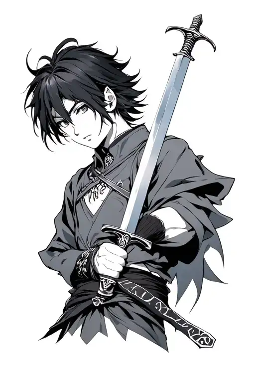 Anime Character Holding Sword