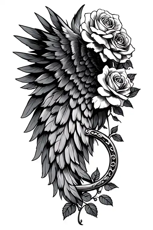Feathered Wing With Roses Horseshoe Intertwined