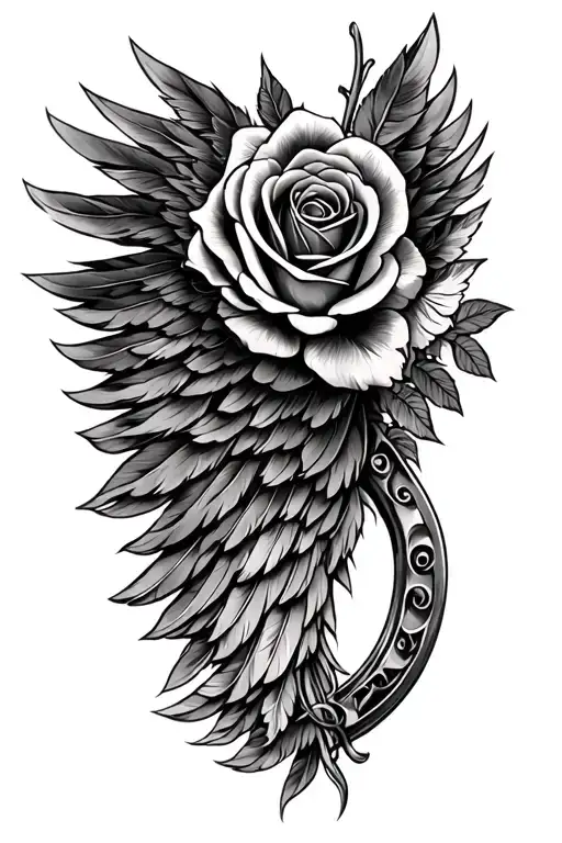 Feathered Wing With Roses Horseshoe Intertwined