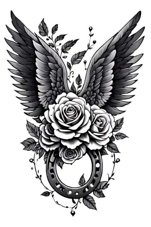 Feathered Wing With Roses Horseshoe Intertwined