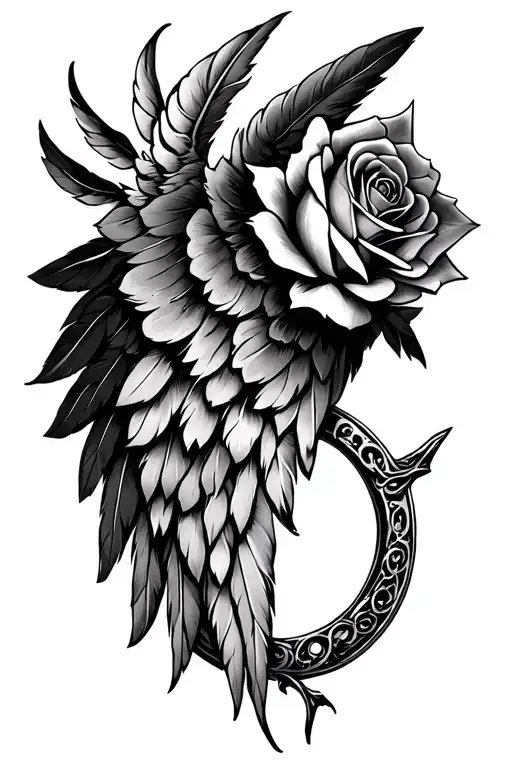 Feathered Wing With Roses Horseshoe Intertwined