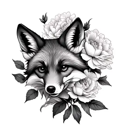 Fox And Peony Flowers
