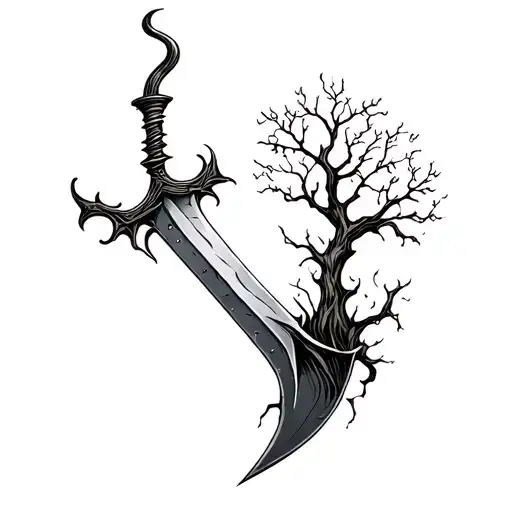 Long Broken Dagger With Tree Growing Out Of Handle