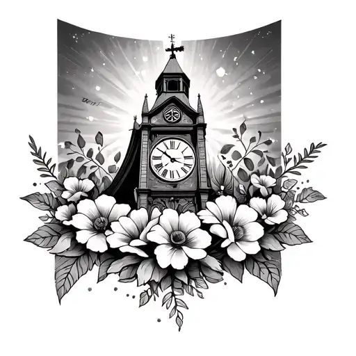 God And Clock Tower Surrounded By Flowers