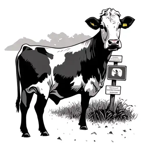 Cow Farm Scene With Street Marker Sign