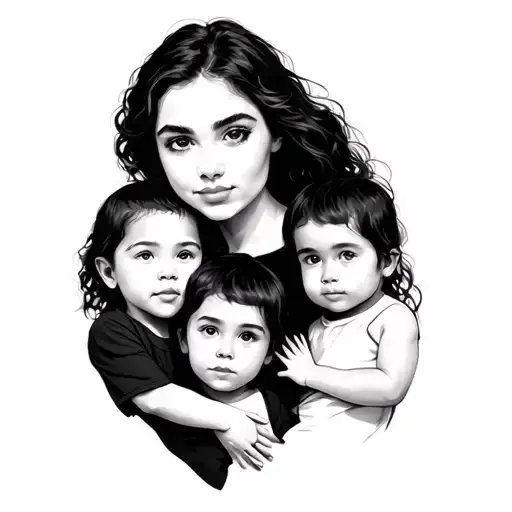 Single Line Image Of Woman With Two Children