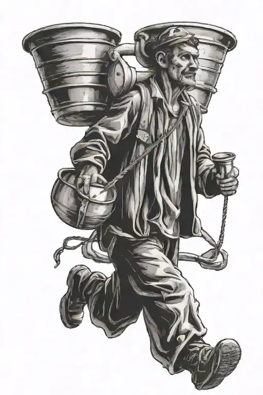 Man Carrying 2 Buckets With A Yoke