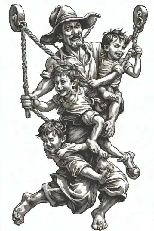 Man Carrying A Yoke On Which 2 Children Are Swinging
