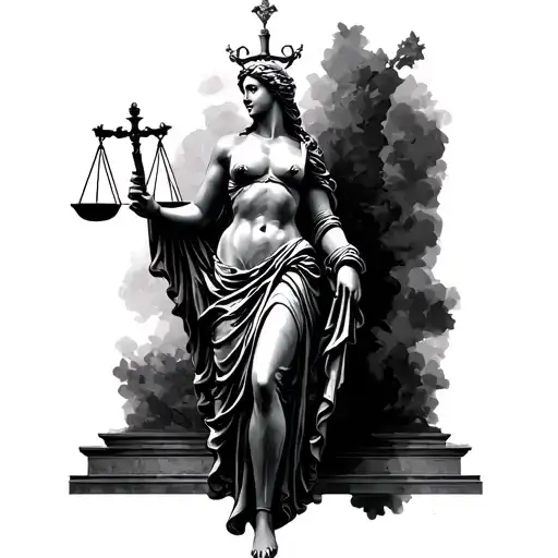 The Lady Of Justice Full Body Statue Standing Side View