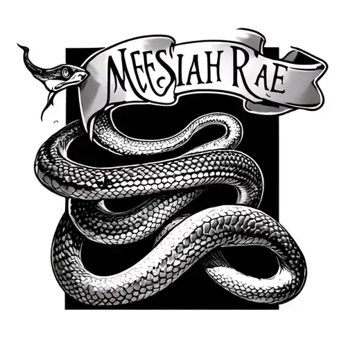 Arm Tattoo Of The Name Messiah Rae With A Snake Wrapped Around Bicep