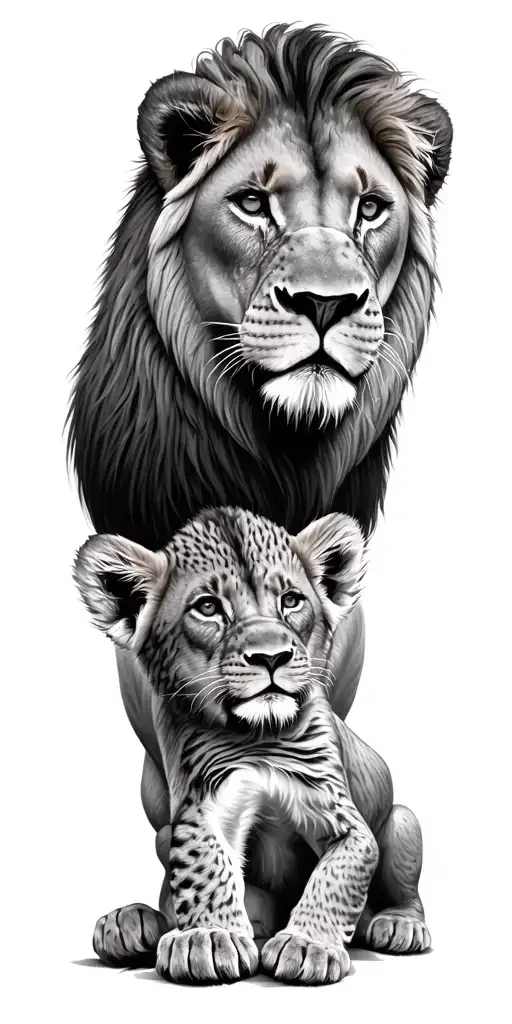 Male Lion And Cub Playing