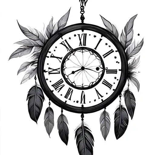 Clock Dreamcatcher With Feathers