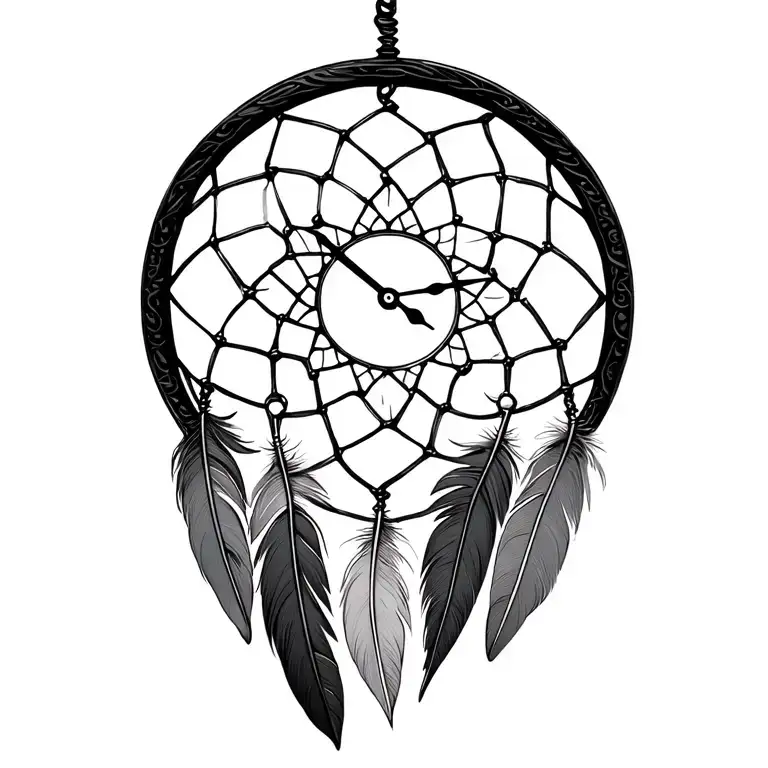 Clock Dreamcatcher With Feathers